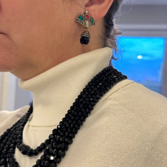 Rare Heidi Daus Age of Elegance Black Crystal 5-string Jewelry Set - Picture 6 of 14